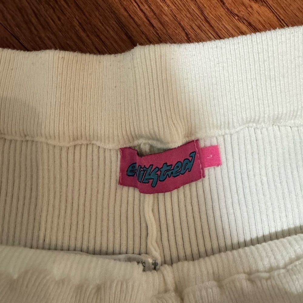 White Ribbed Pants with Navy Bottom Stripe - Picture 5 of 5